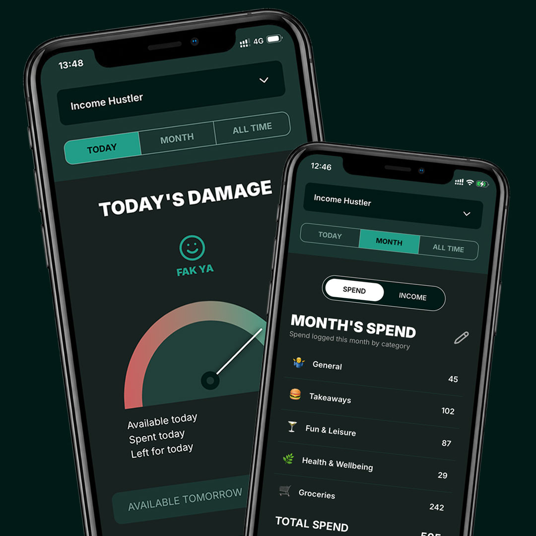 FAK app spending insights and monthly spend screens