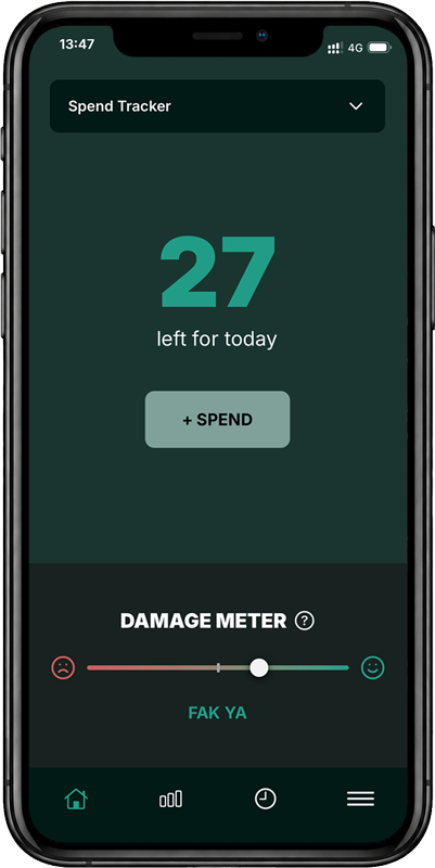FAK app spend tracker screen